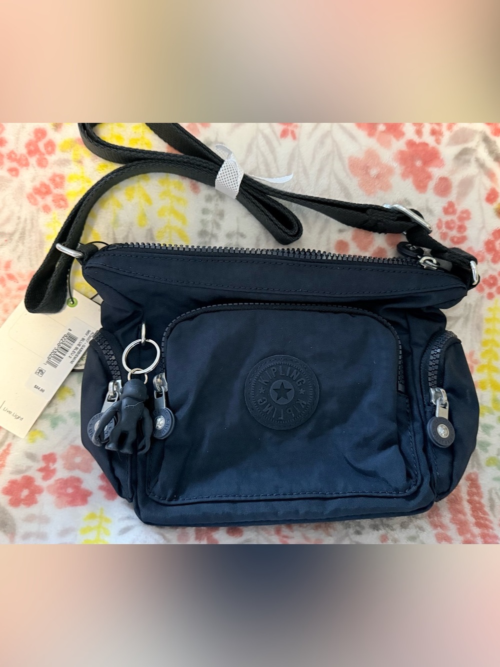 Kipling Navy Compact Crossbody Mini Bag with Monkey Charm